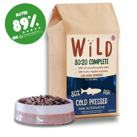 Bag of Wild Cold-Pressed Dog Food with white fish – ideal for sensitive dogs, supports healthy skin and digestion.