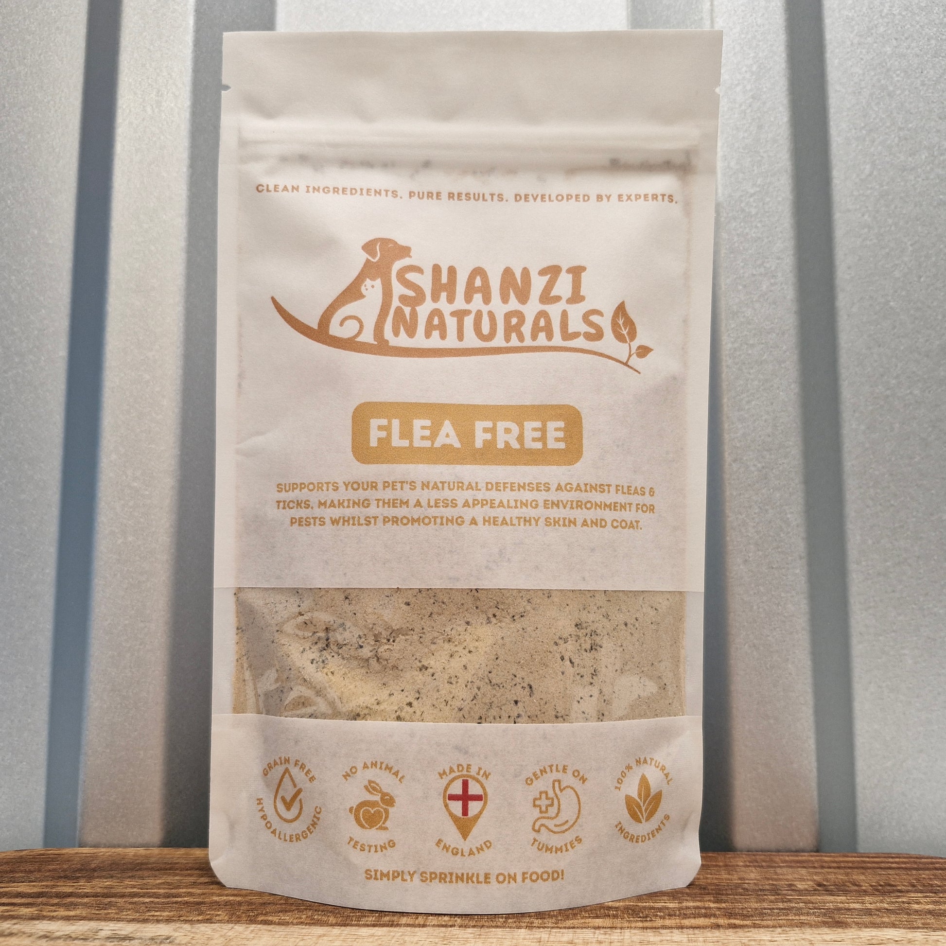 Natural flea powder for dogs and cats by Shanzi Naturals
